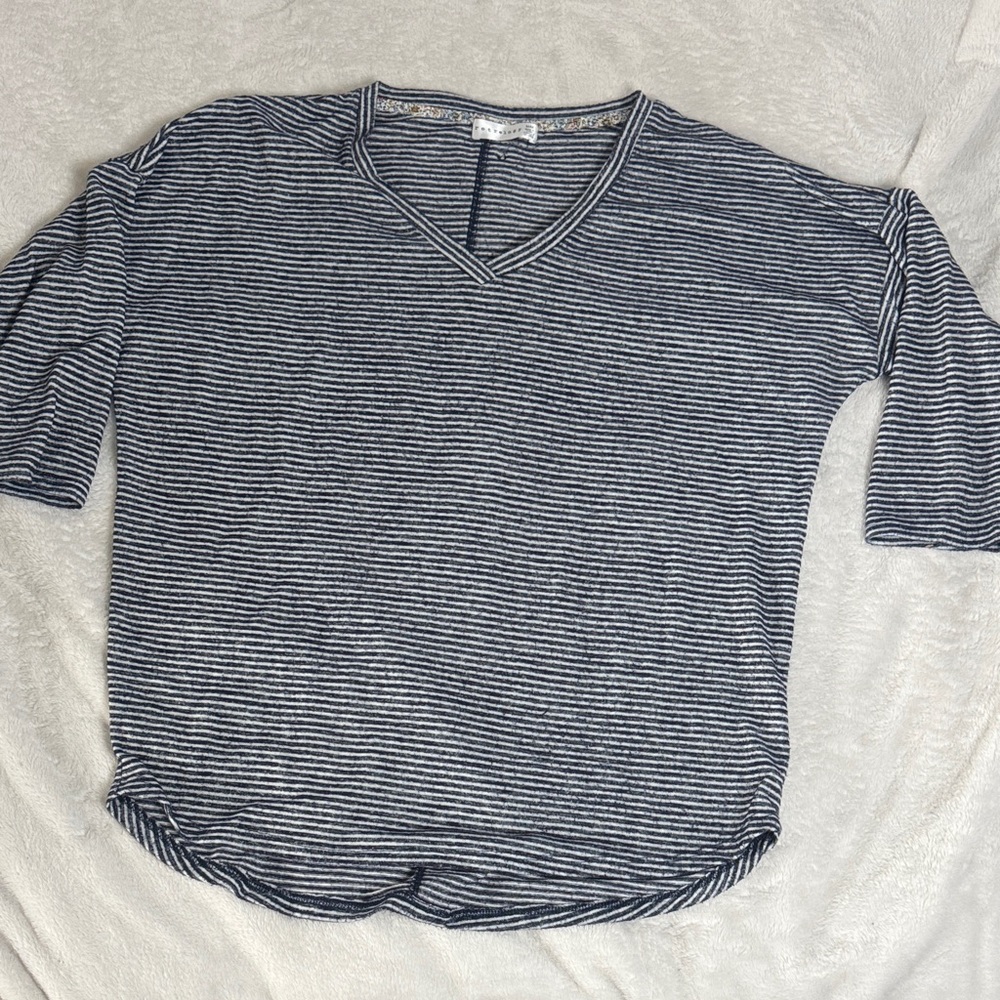 Navy Striped V-Neck Women's Top